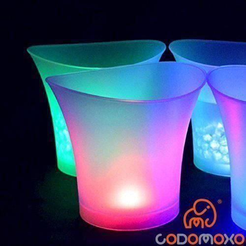 Seau à Glace Coloré LED Bar Bière Seau à Glace en Plastique, vin Rouge Champagne Transparent Luminescent (Rouge)