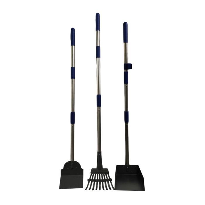 Pelles Ramasse-crottes pour Chiens Amovible Pelle à Crottin Long Manche Pelles Rateau de Jardinage - Bleu