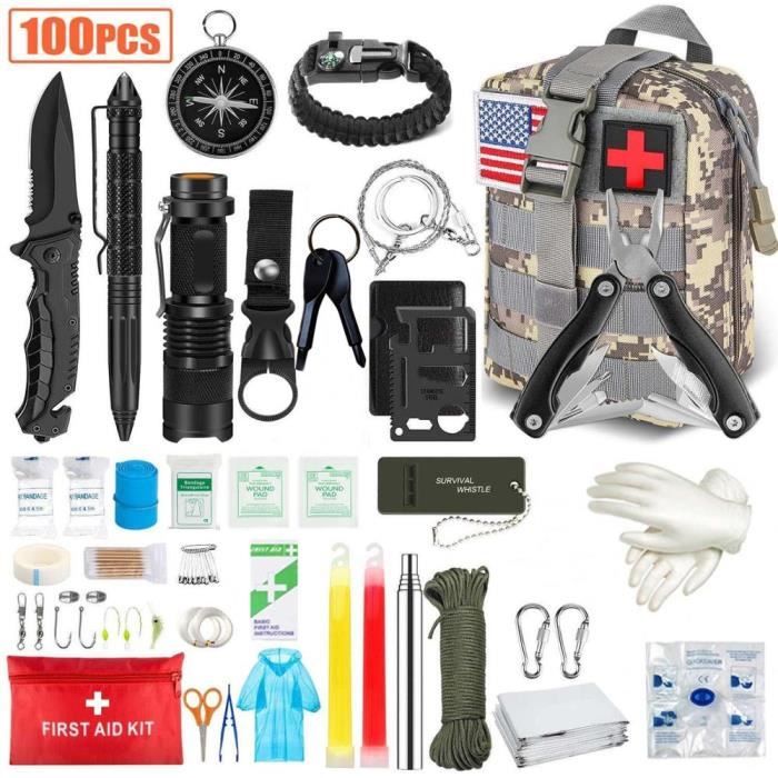 Camo avec couteau - Équipement de survie pour situation d'urgence, 100 en 1,kit SOS, premiers secours, outils