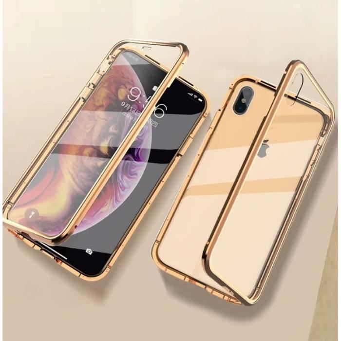 GrandEver Coque iPhone 6 Plus/6s Plus Adsorption Magnétique Verre Trempé Bumper Ultra Mince Anti-Rayures Antichoc Dur Cas Or