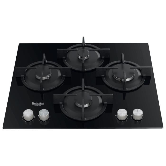 HOTPOINT- HAGS61SBK - Table de cuisson gaz - 4 foyers - 7300W - L55.8 x l48.3cm -Noir