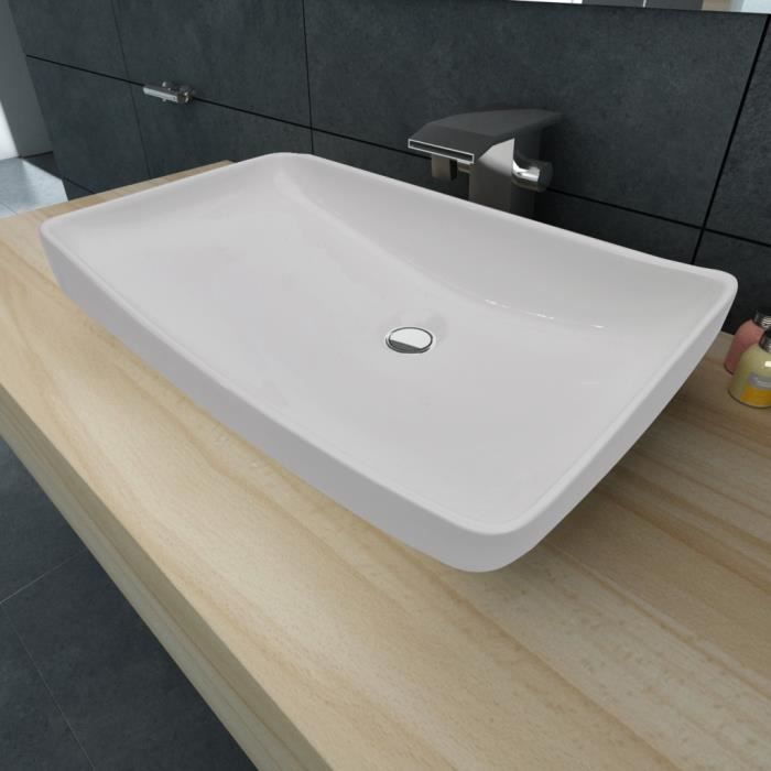 Vasque poser en céramique Rectangulaire Blanche 71 x 39 cm Lavabo Haute qualité unique moderne