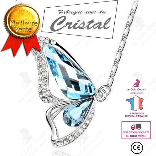LCC®Collier forme papillon orné strass cristal bijou fantaisie pas cher pendentif Femme Sautoir Bleu infinity sautoir accessoire élé
