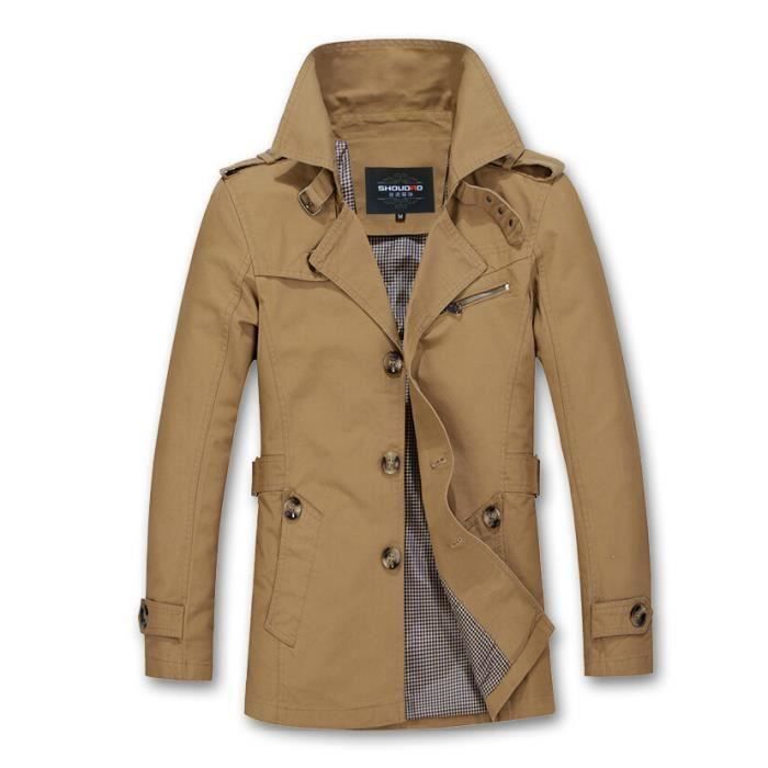 Trench simple boutonnage hommes Light Khaki kaki