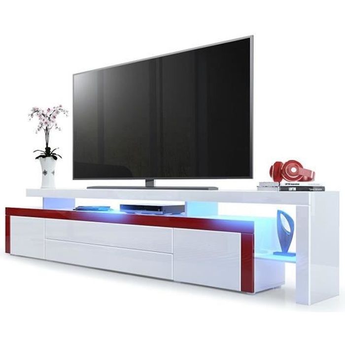 Meuble tv Bordeaux / Blanc laqué 227 cm avec led