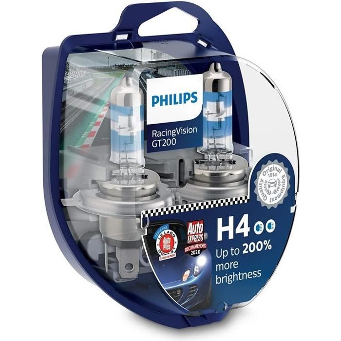 Philips RacingVision GT200 H4 lampe pour éclairage avant +200%, set de 2