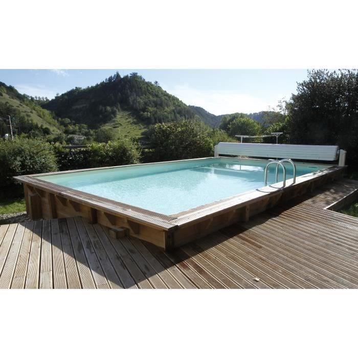 UBBINK Piscine bois Linéa 350x650 H140cm - Liner Beige - Hors sol, semi enterrée ou enterrée - Garantie 15 ans