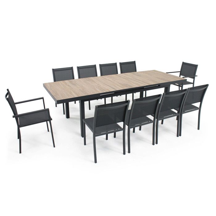 Table de jardin extensible pieds droits - 8 chaises et 2 fauteuils TIVOLI