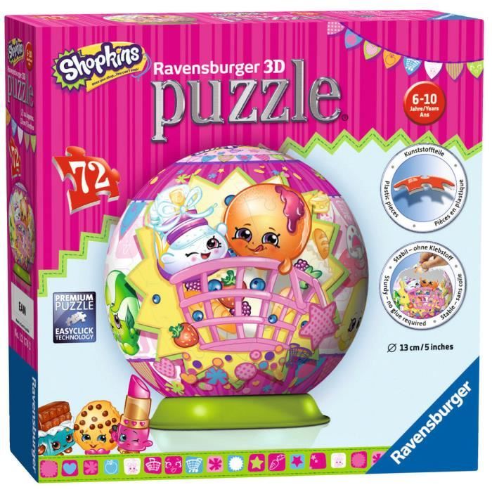 Ravensburger Puzzle 3D Shopkins 72 Pièces Diamètre 13 cm 6-10 ans, jouet, jeux de société