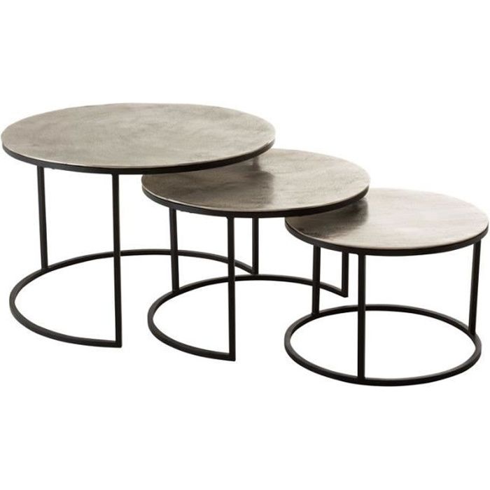 Tables gigognes rondes Métal noir/argent - ZANDVORT - L 80 x l 80 x H 40 cm