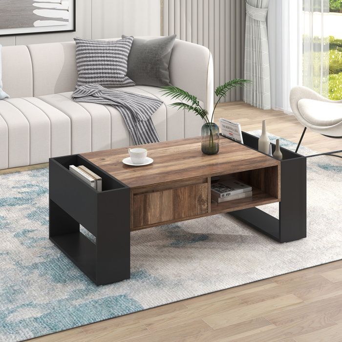 Table basse salon avec 1 tiroir Rangement double face Style industriel 1064 x 40 x 60 cm Bois