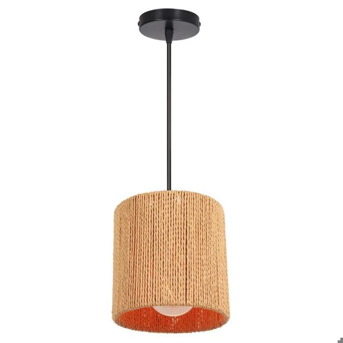 IDEGU Rétro Suspension Luminaire Industriel en Rotin Lustre Vintage Style Boho Plafonnier Abat-jour Cage Arrondi pour Salon Chambre