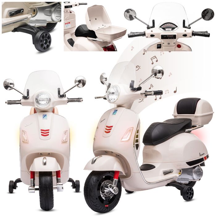 Sun Baby Scooter électrique avec coffre et MP3 3-6 ans 2x30W 2x6V 45Ah blanc