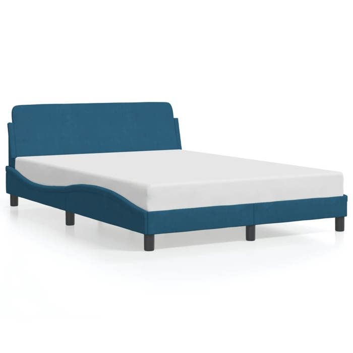 Cadre de lit double - avec tête de lit - bleu 140x190 cm - velours LL263227
