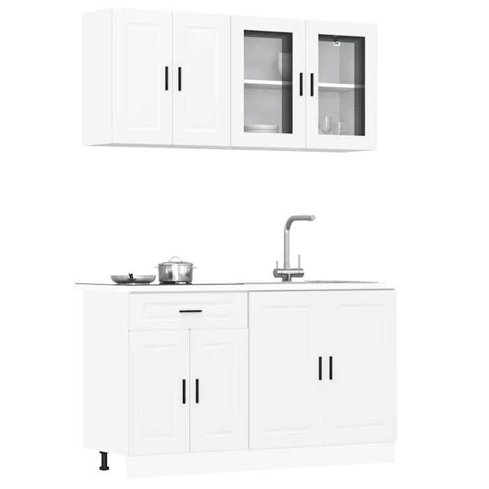 vidaXL Ensemble de 4 meubles de cuisine Porto en bois dingénierie blanc 3314871