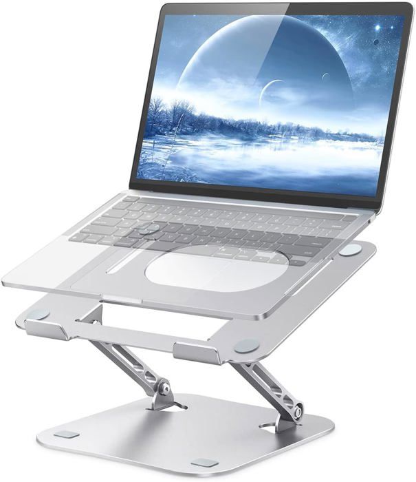 Support Ordinateur Portable Lit Support PC Portable Zoelele - Base Pivotante 360° | Hauteur Réglable | Compatible 10-17 Pouces | Blanc Support Ergonomique Hauteur Réglable