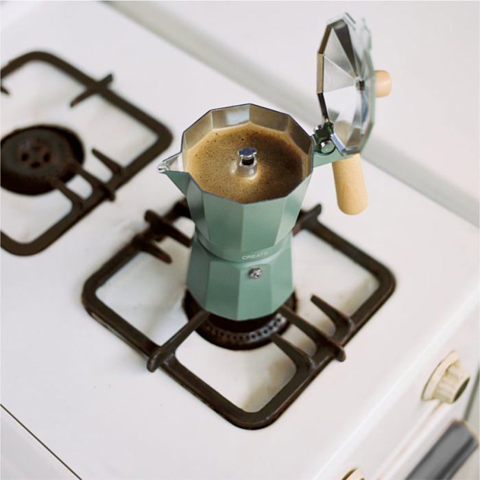 Cafetière italienne - Create - THERA MOKA RETRO - Aluminium - 6 tasses - Vert sauge
