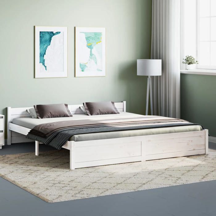 SALE 2025Structure/Cadre de lit - Lit 2 personnes - blanc bois massif 180x200 cm 30 Kg 2281