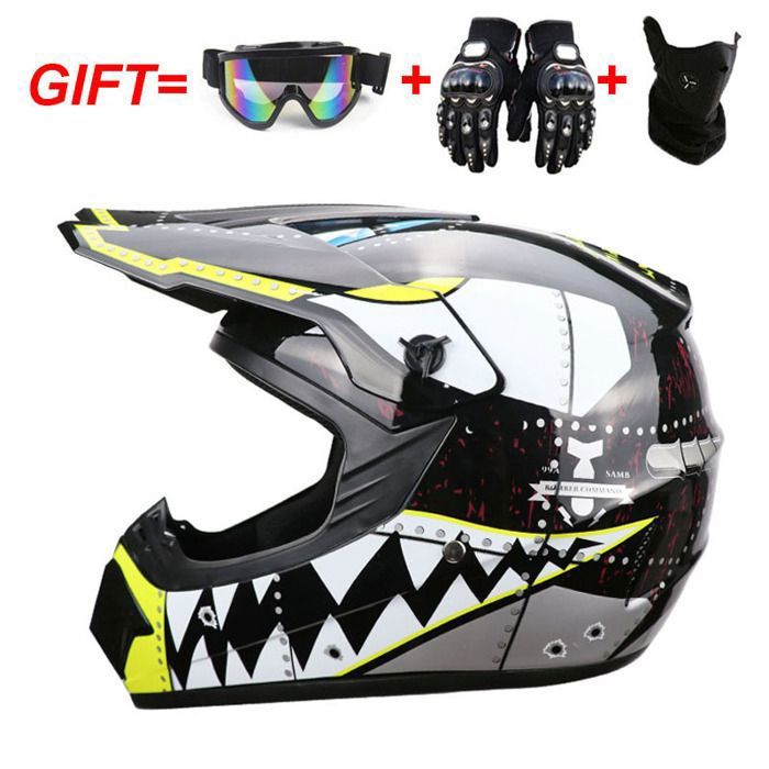 Casque Cross Tout Terrain Casque Motocross Mangen - Intégral Protection DOT Noir Mat Casque Velo Homme