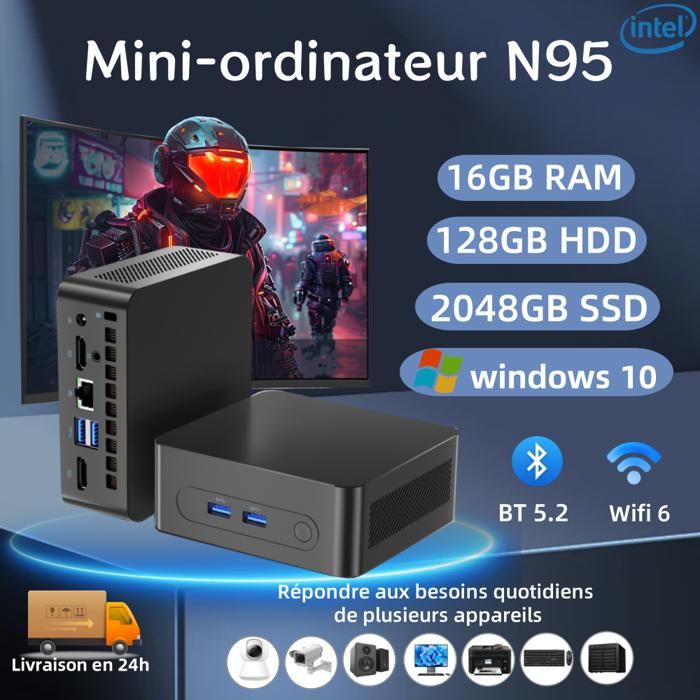 Mini PC – Inter N95-mini-pc-16GB DDR4-128GB HDD -2TB SSD(Jusquà 3.4GHz)  WiFi6/BT 5.24 cœursGamer Mini PC