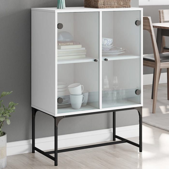 SALE 2025Meuble bas bahut vaisselier - Armoire latérale avec portes en verre blanc 69x37x100 cm2625 Kg 9223