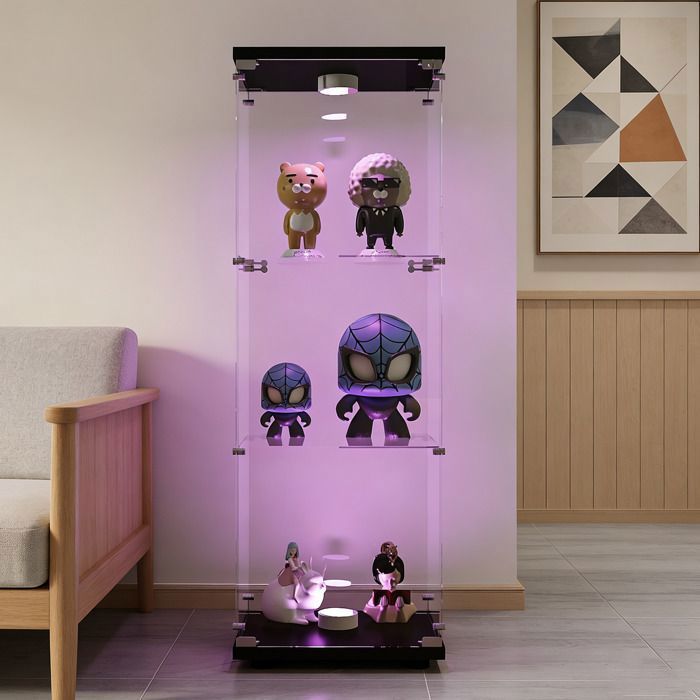 Vitrine en verre avec 4 étagères, vitrine à 2 portes avec lumière et