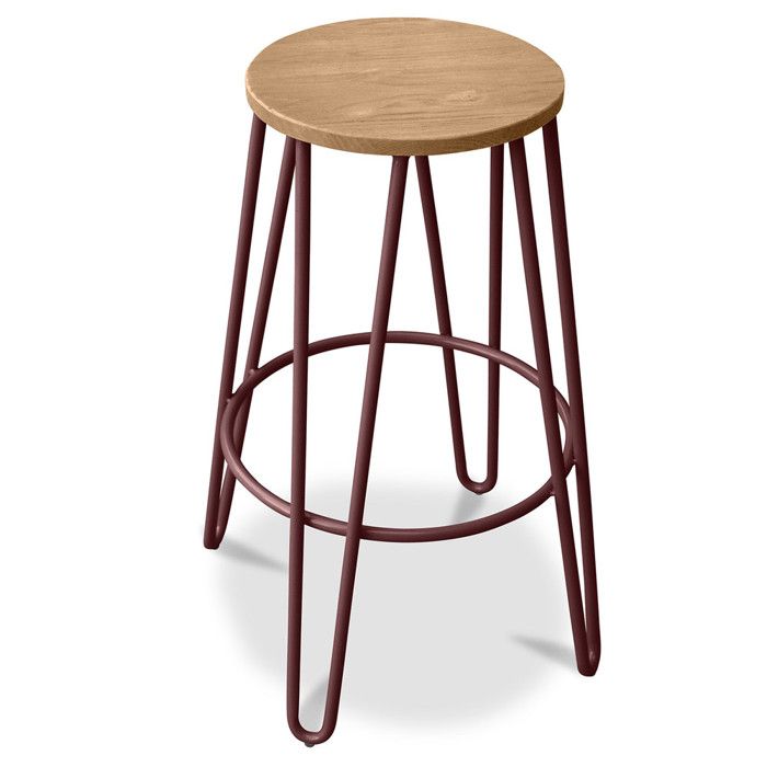 Tabouret de bar hairpin 66 cm - Bois clair et métal Bronze