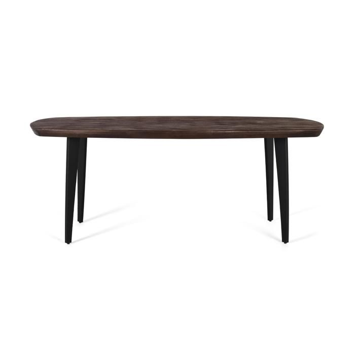 Table à manger en bois de manguier - 200x120x77 cm - Design industriel - Ovale - Marron - 8 personnes - Pieds en métal