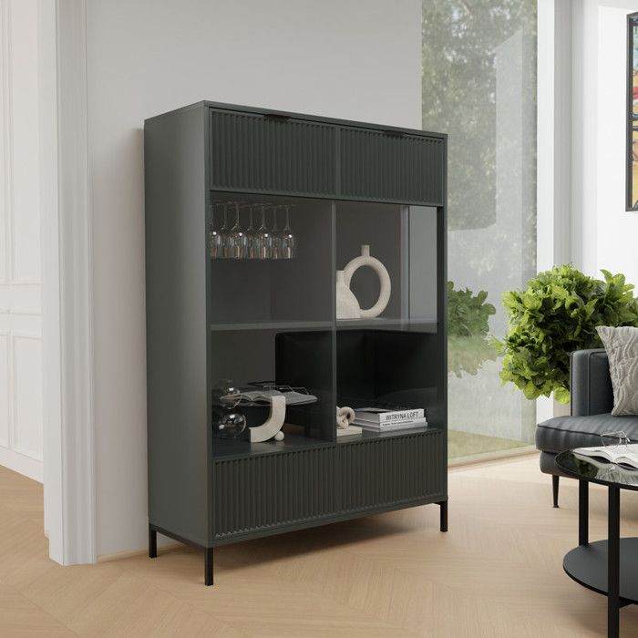 Vitrine Armoire WAVE - 4 portes et 4 étagères - 104x40x150 cm - 8 compartiments - Vert