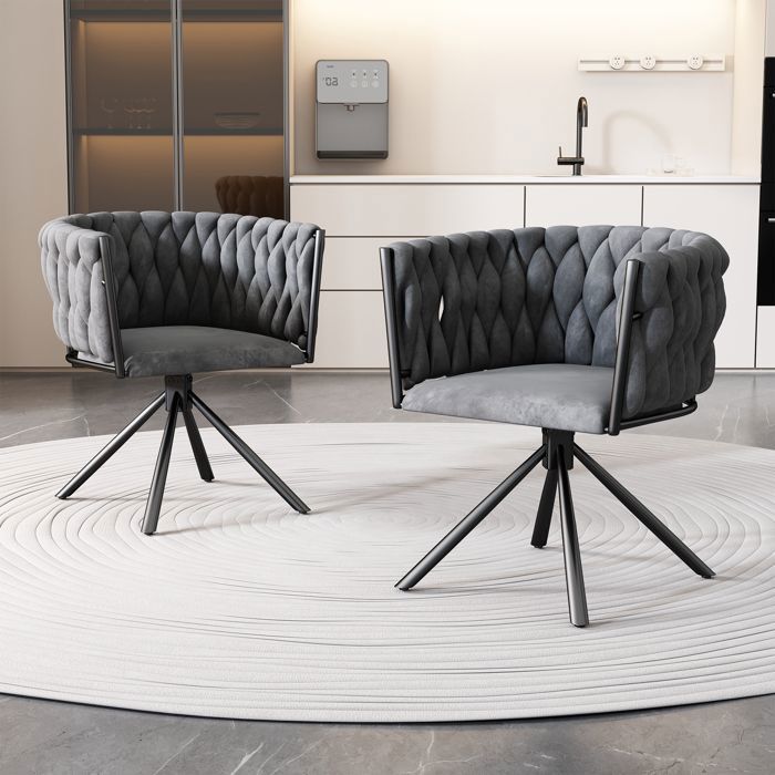 2 Chaises de Salle à Manger Pivotantes - Fauteuil de Bureau en Velours et Assise Rembourrée - Pieds Métal - Gris Foncé 2 Chaises de Salle à Manger Pivotantes - Fauteuil de Bureau en Velours et Assise Rembourrée - Pieds Métal - Gris Foncé