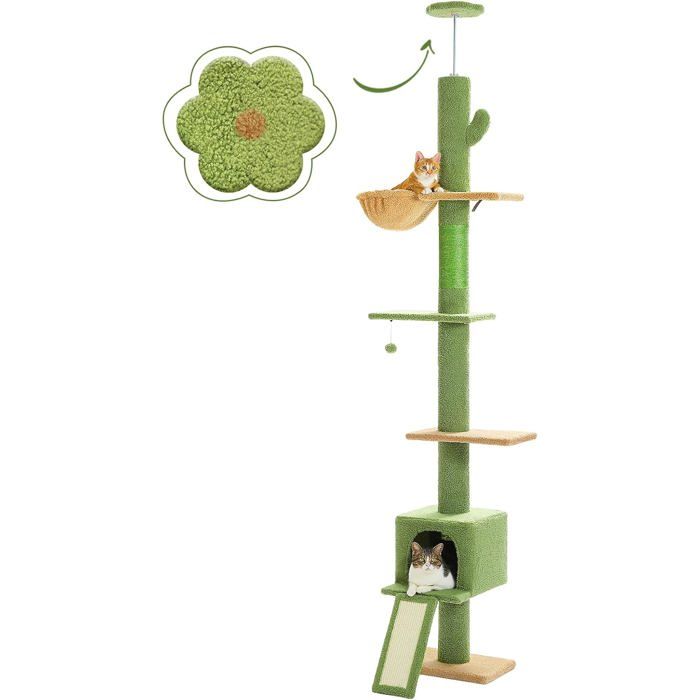 Comparer les prix de Arbre À Chat Cactus Du Sol Au Plafond Hauteur Réglable 216-273 Cm Multi-Plateforme Avec Hamac Griffoir Condo & Ceinture