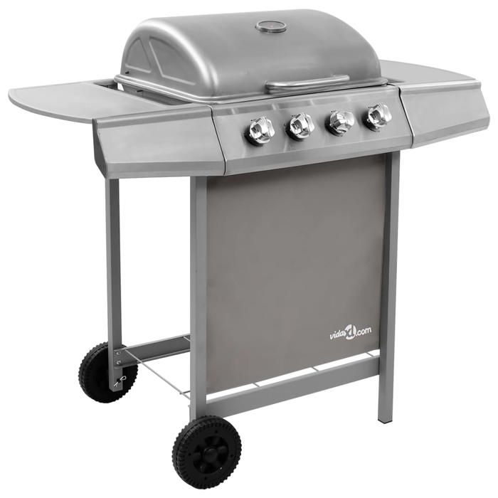 Barbecue Gril à Gaz 4 Brûleurs Noir Et Argenté - Puissant Et Élégant Pour Extérieur