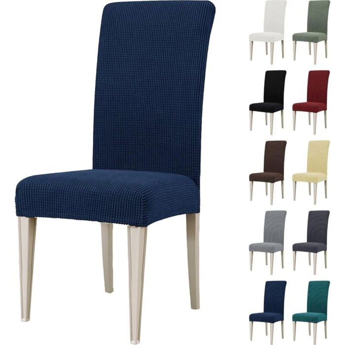 Housse de chaise extensible - PZCC - Universel - Lot de 4 - Bleu uni - Dossier 48-70cm Assise 35-54cm