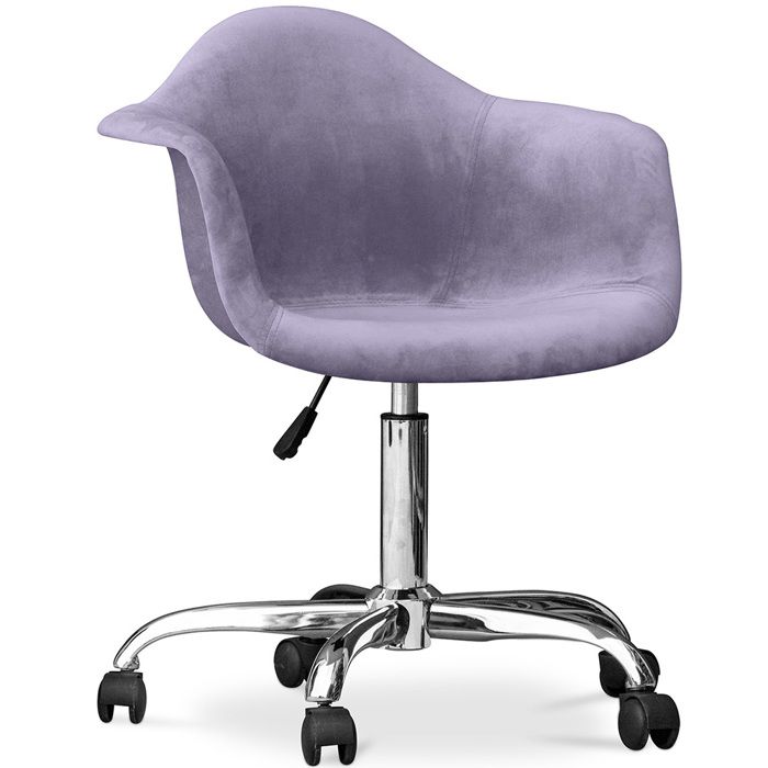 Fauteuil de bureau pivotant en velours rembourré avec roulettes - Loy Violet pastel