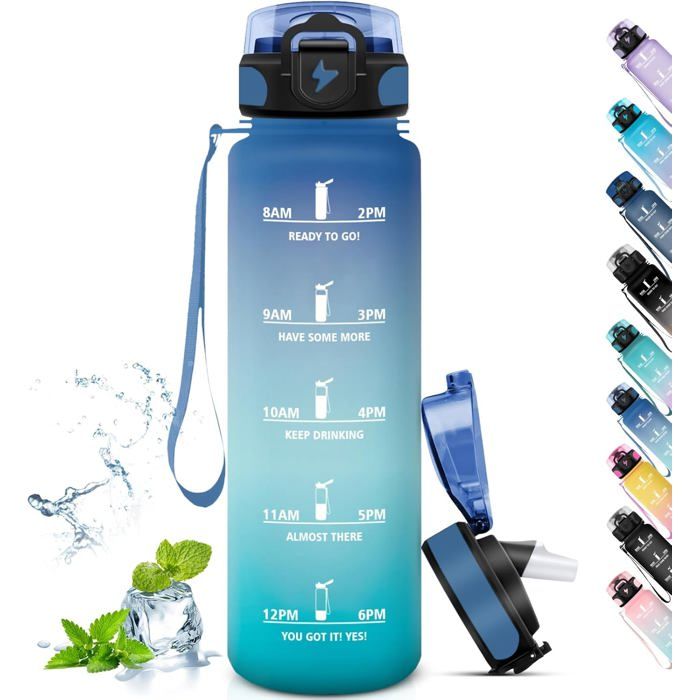 Gourde 1l Sport avec Paille Anti-Fuite avec Slogan de Motivation pour Boire Plus Facile à Transporter pour Fitness Cyclisme