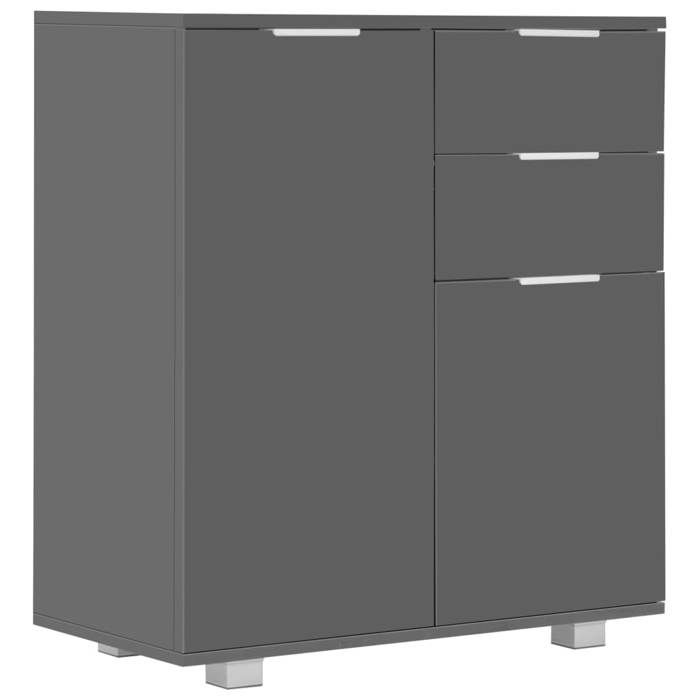 Buffet bas en bois dingénierie - VIDAXL - Gris brillant - 71x35x80 cm - 2 tiroirs - 2 portes - Capacité totale 50 kg