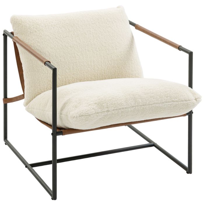 Fauteuil salon - HOMCOM - rembourré - large assise - structure en acier - tissu bouclette - 77x91x80cm - crème