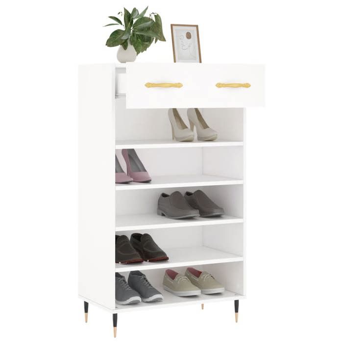 Moderne Armoire à chaussures BURKE meuble de rangement blanc 60x35x105 cm bois dingénierie AA1713