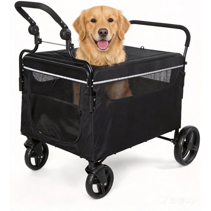 Chariot- Poussette Pliable pour Chiens de Grande et Moyenne Taille + Rampe d’Accès – le Camping et les Promenades en Plein Air