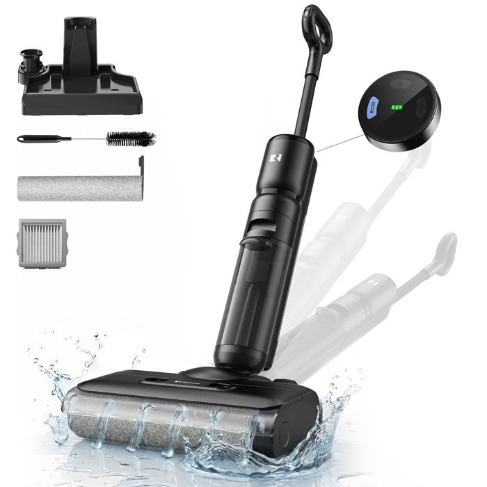 Aspirateur Laveur Sans Fil-Redroad H13- 23000PaAutonomie 75minAuto Nettoyage Anti Enchevêtrement Écran OLEDpour Sols Durs-Noir - Redroad