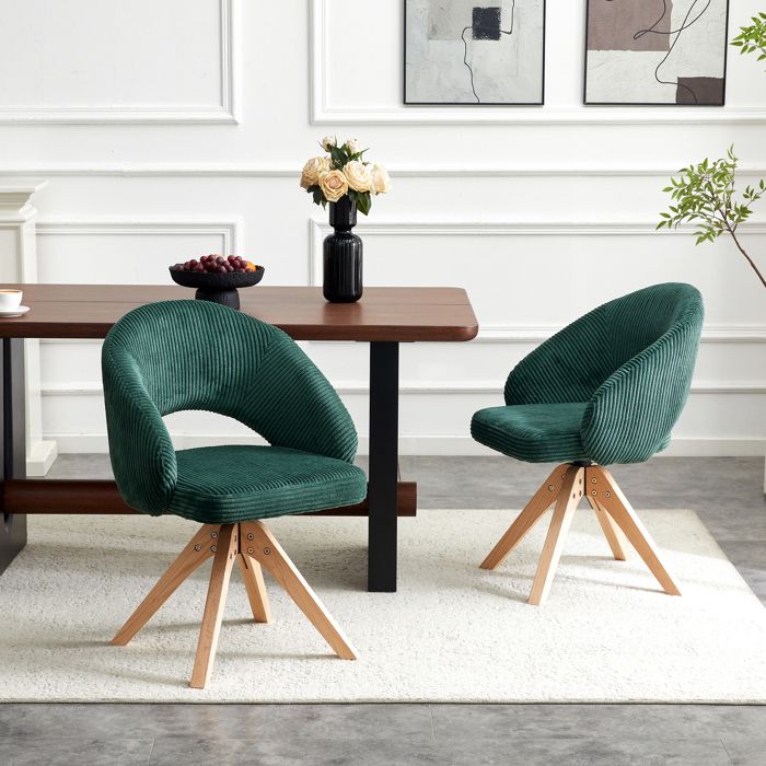 Chaises pivotantes rétro en velours - Lot de 2 - Vert foncé - Pivotante à 360° - Dossier incurvé - Velours - Bois massif