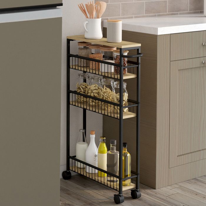 Desserte de cuisine gain de place DETROIT 4 niveaux sur roulettes design industriel Desserte de cuisine gain de place DETROIT 4 niveaux sur roulettes design industriel