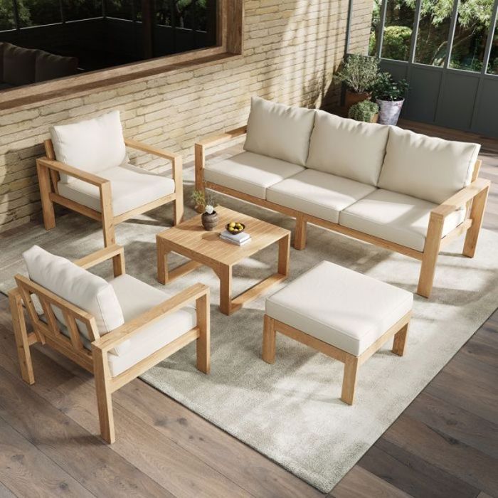Ensemble de jardin exterieur - Convient pour 4-6 personnes - Cadre en acacia - Table à trois places