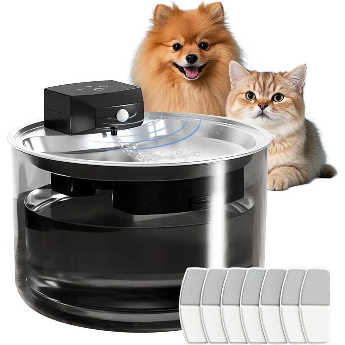 Fontaine à Eau pour Chat sans FilFontaine pour Chats Automatique 3L avec Détecteur de MouvementBatterie 3000mAh7 Filtres