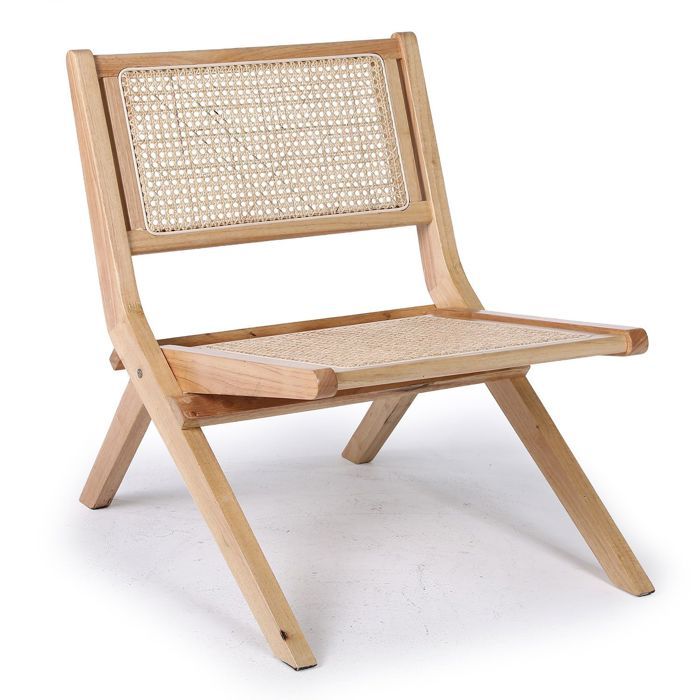 MENZZO Fauteuil pliant Masdam Bois massif naturel et cannage en rotin