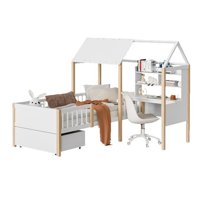 Lit Cabane Enfant Blanc 90x200 - Bureau L Étagère Tiroirs Protection - Bois Multifonction Sécurisé Chambre - Sans Matelas Lit Cabane Enfant Blanc 90x200 - Bureau L Étagère Tiroirs Protection - Bois Multifonction Sécurisé Chambre - Sans Matelas