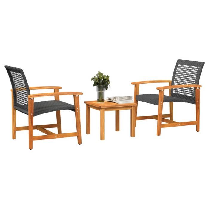 Noir Siège de jardin - Ensemble de bistro - (3 pcs) - noir résine tressée et bois dacacia C1989