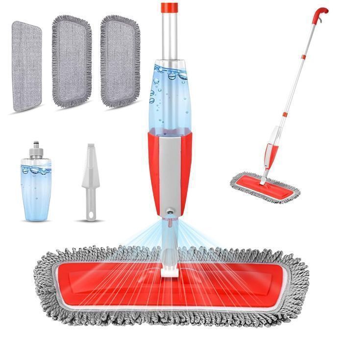 Balai Serpillère Balais Nettoyer Sol Rotatif à 360 ° 42.5x14.5 CM Réservoir deau de 680 ML Rouge
