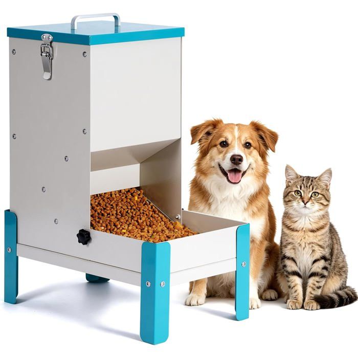 Distributeur automatique pour animaux - VETOBIOL - Capacité 10L - Dimensions 205x35x45 cm - Bleu + Blanc