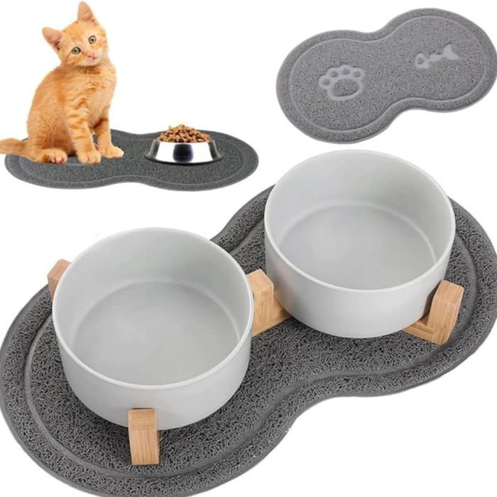 Tapis antidérapant pour animaux - RUSSBOY - Dimensions 46x26 cm - Antidérapant - Design empreintes et poissons